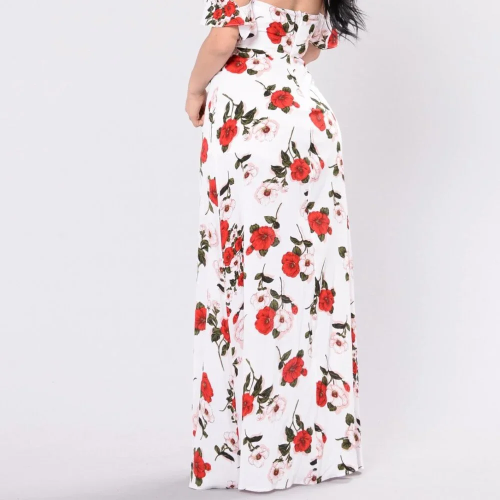Off Shoulder Floral Maxi Dress with Side Slit - Picture 3 of 3